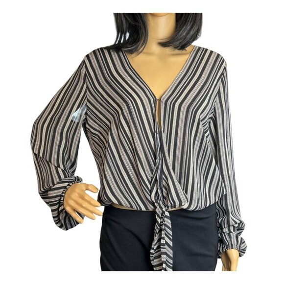 (6 for $25) Windsor Striped Surplice Tie-Front Blouse Size Large - Picture 1 of 6
